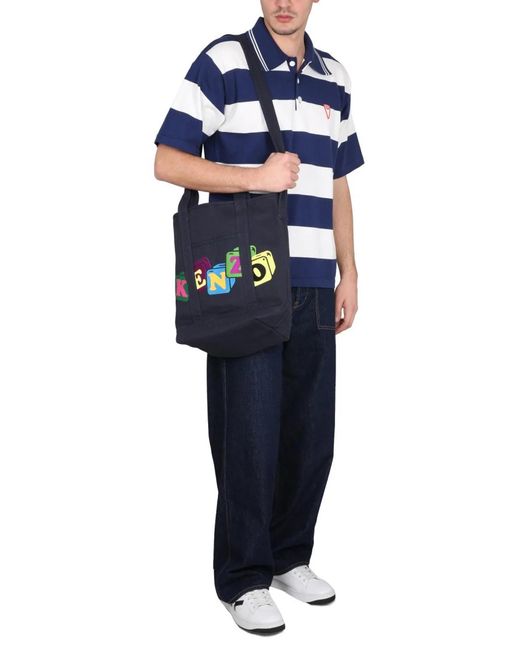 KENZO Blue Nautical Stripes Polo Shirt for men