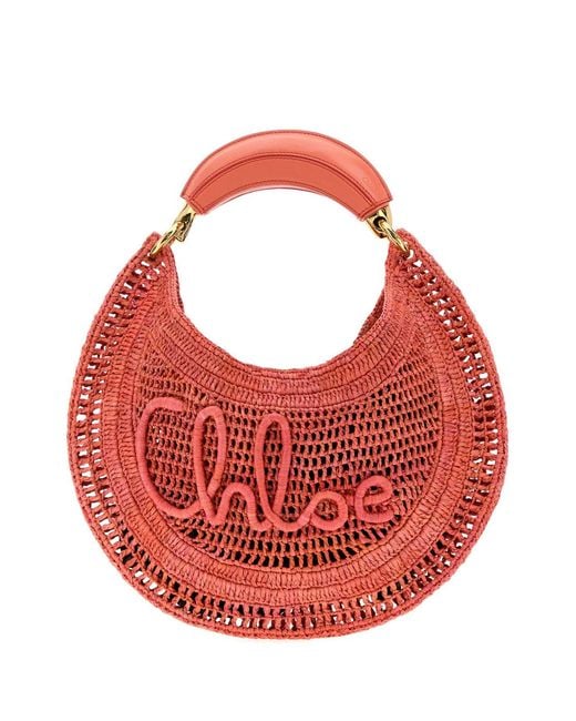Chloé Red Chloé Mini Coral Raffia Banana Handbag 36 Cm