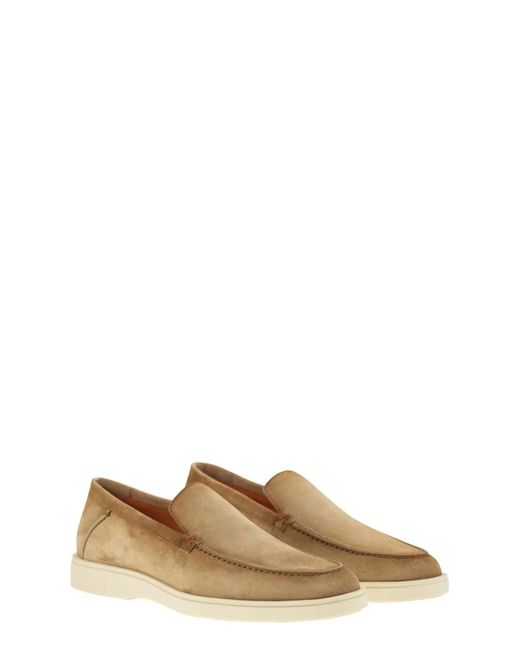 Santoni Brown Suede Moccasin for men