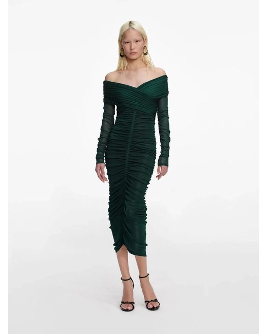 Self-Portrait Green Viscose Knit Midi Dress