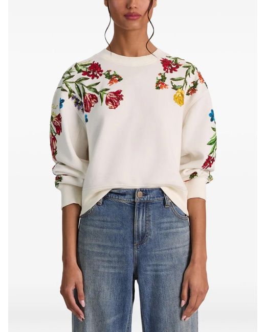 Alice + Olivia White Cotton Floral Sequin Embellishment