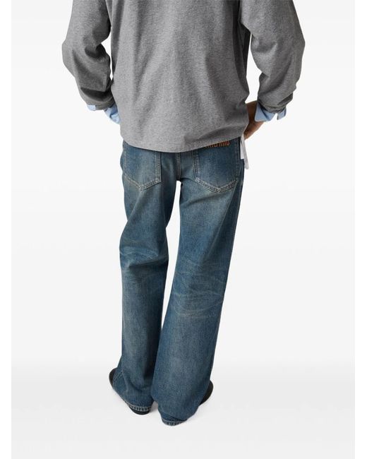 Miu Miu Blue Straight Leg Cotton Denim Five Pocket Jeans