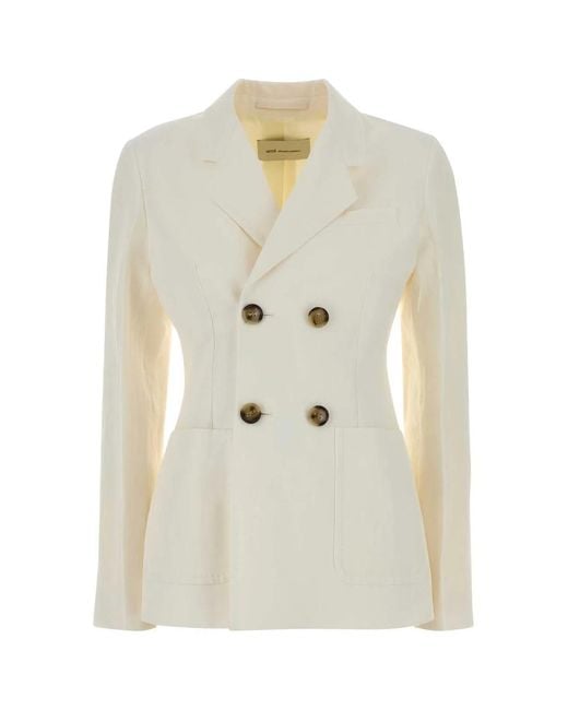 AMI White Double Breasted Bar Jacket With Patch Pockets
