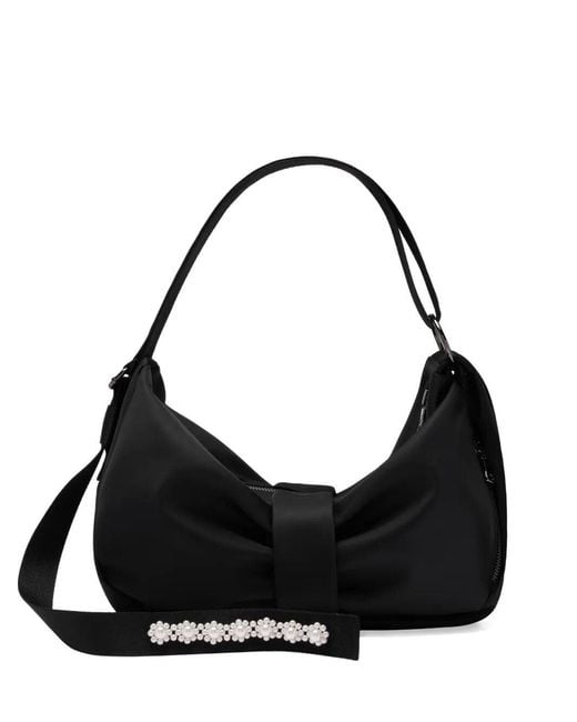 Simone Rocha Black Sling Bow Bag With Embroidered