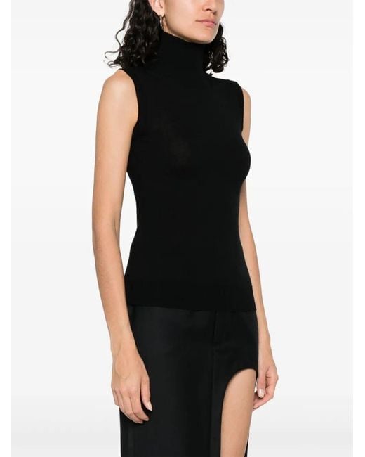 Max Mara Black Turtle Neck Sleeves Less Woven "Vertigo" Top