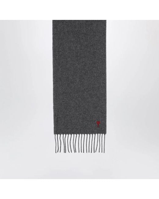 AMI Gray Dark Ami De Coeur Wool Scarf for men