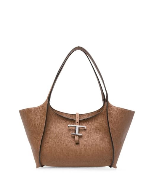Tod's Brown T Timeless Small Leather Shopping Bag