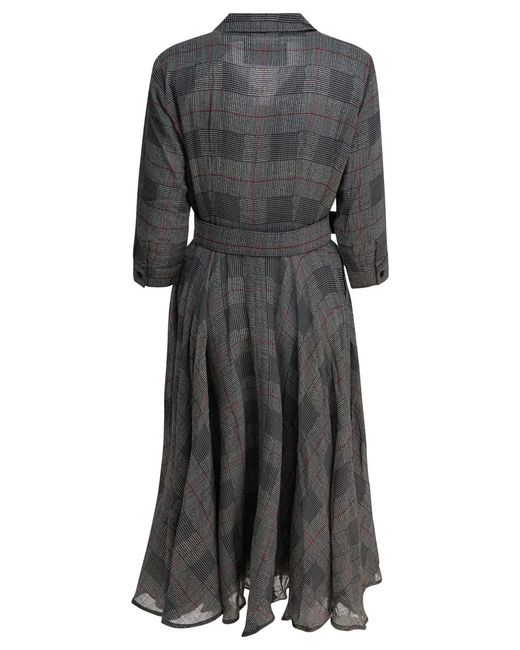 Samantha Sung Gray Checkered Wool Dress