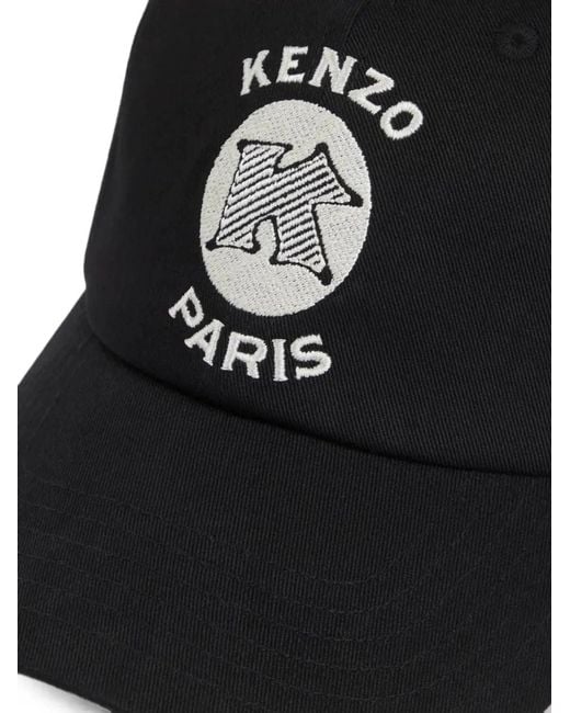 KENZO Black Cap With Embroidered Logo for men