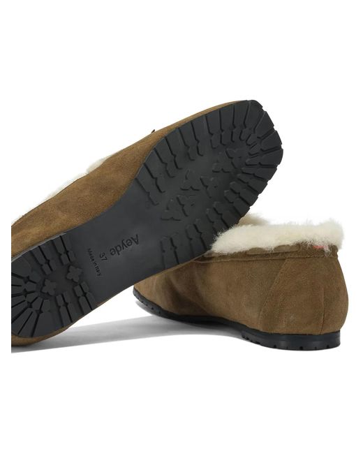 Aeyde Brown Tobacco Suede Shearling Loafers