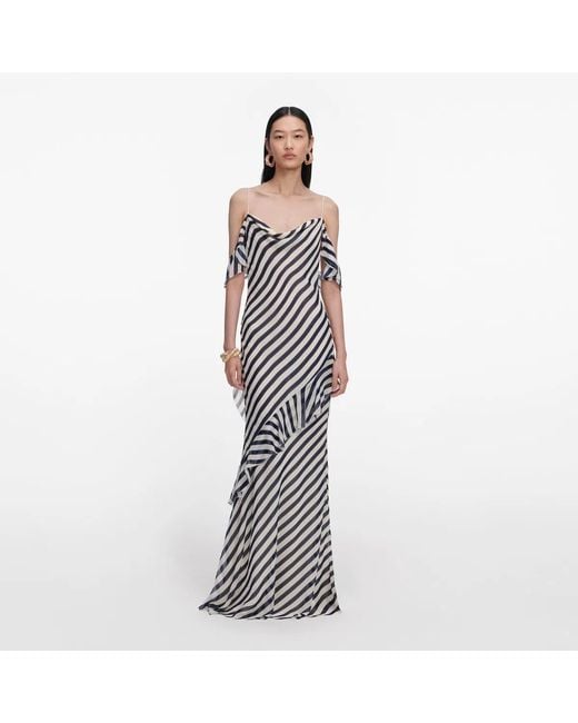 Self-Portrait Blue Stripe Georgette Maxi Dress