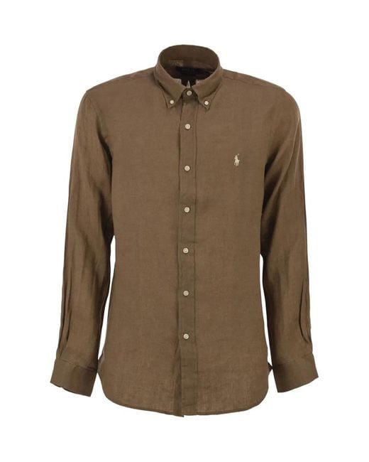 Polo Ralph Lauren Brown Custom-Fit Linen Shirt for men