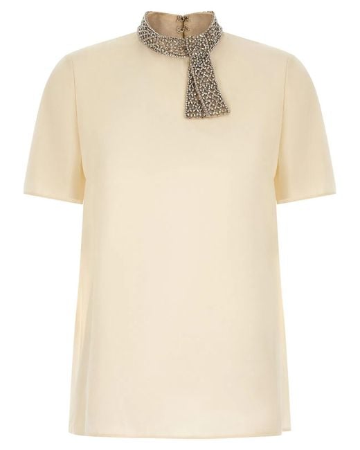 Valentino Garavani Natural Jewel Collar Top