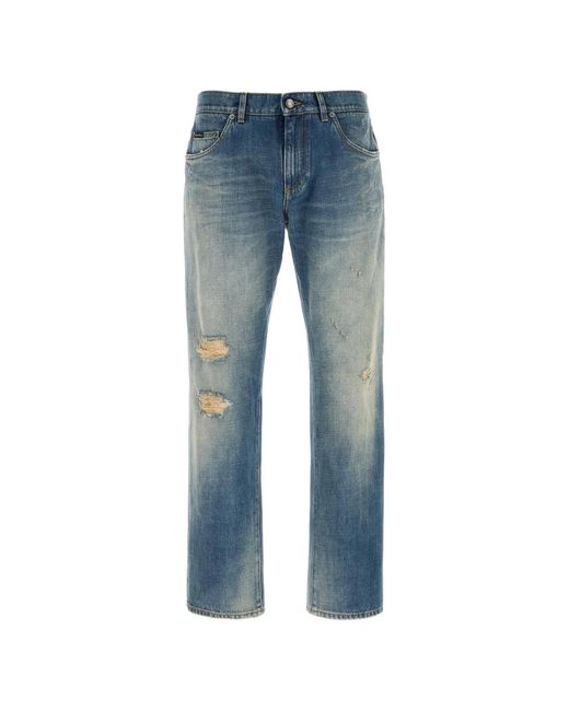 Dolce & Gabbana Blue Dolce & Gabbana Washedeffect Jeans With Logo Plaque for men