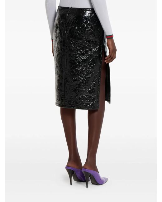 Gucci Black Shiny Leather And Neoprene Skirt