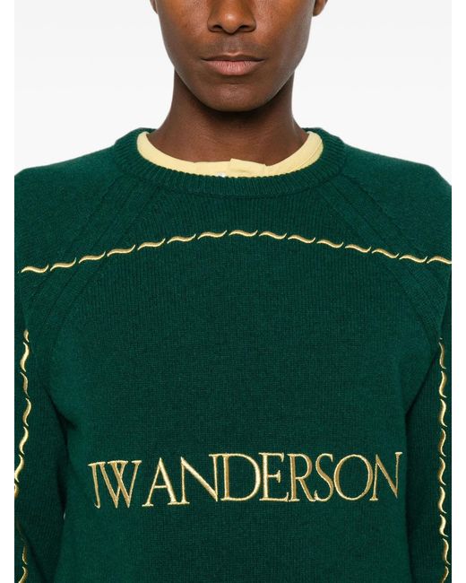 J.W. Anderson Green Logo-Embroidered Wavy-Stitch Sweater for men