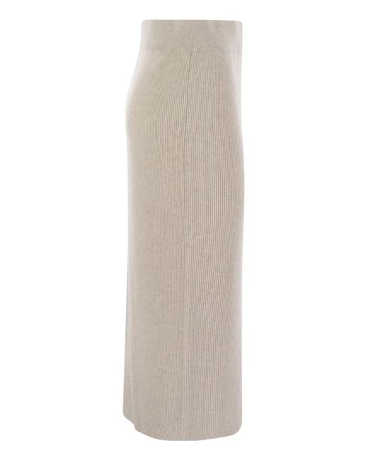 Brunello Cucinelli Natural Cashmere And Silk Ribbed Skirt
