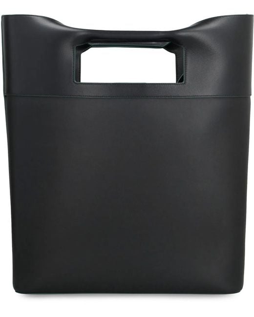 McQueen Black Leather The Square Bow Shopping Bag for men
