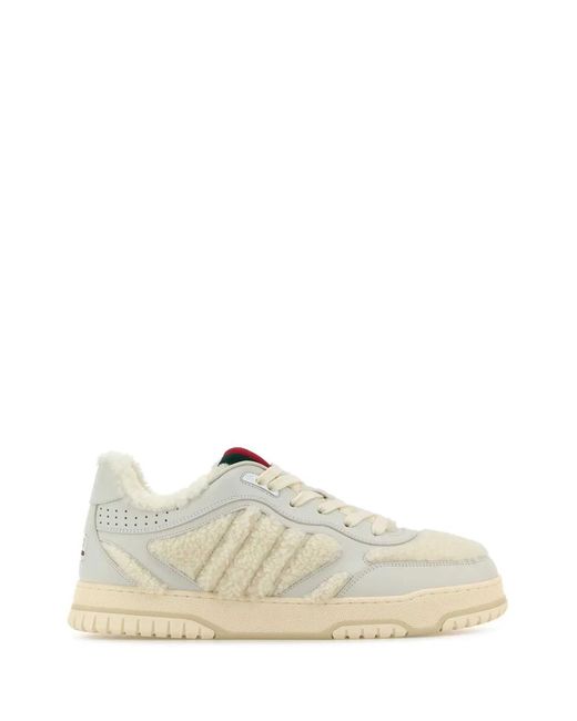Gucci White Leather And Teddy Re-Web Sneakers for men
