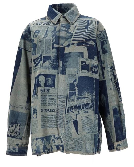 Jean Paul Gaultier Blue Shirt With Newspaper Print