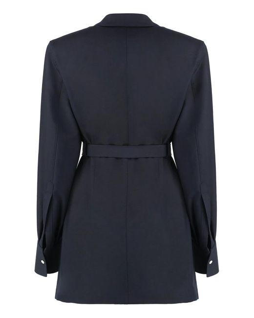 Prada Blue Wool And Mohair Blazer With Adjustable Belt