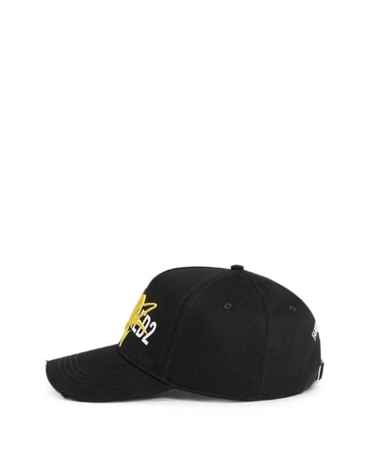 DSquared² Black Logo-Embroidered Distressed Baseball Cap for men