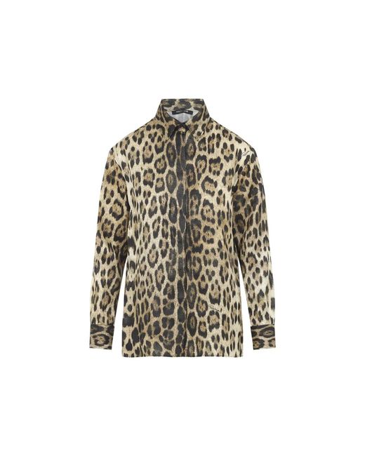 Roberto Cavalli Gray Natural Jaguard Print Shirt