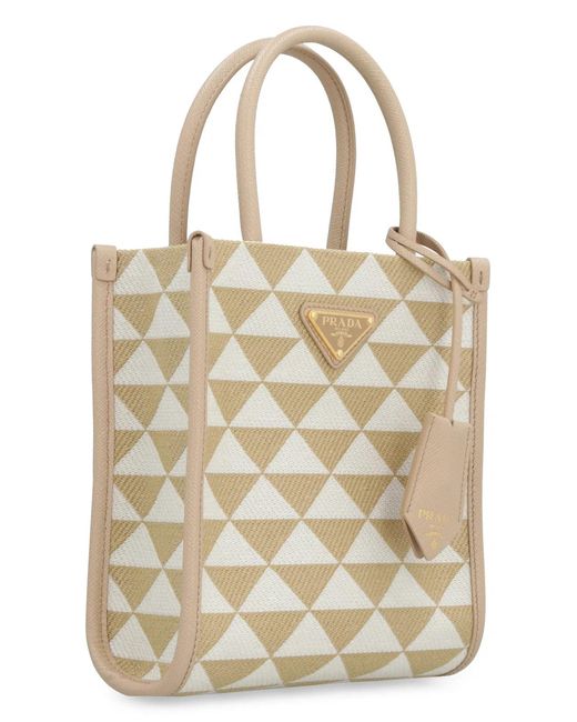 Prada Natural Embroidered Fabric Micro Symbole Handbag