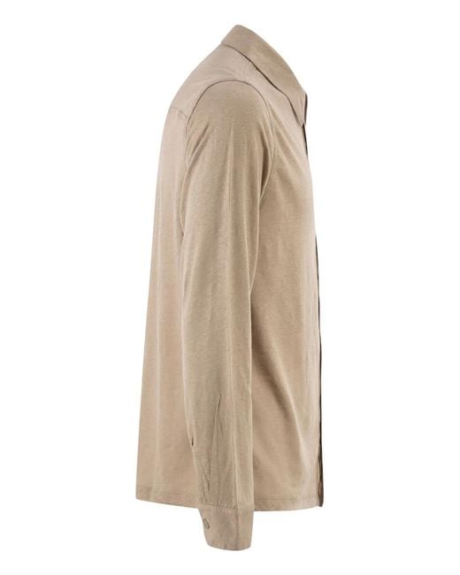 Majestic Natural Stretch Linen Shirt With Front Button Fastening for men