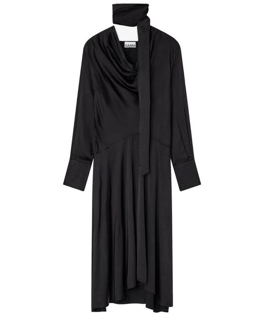 Ganni Black Midi Dress With Scarf