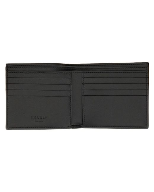 McQueen Black Bifold Wallet With Logo for men