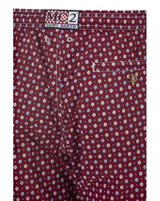 Mc2 Saint Barth Red Micro-Print Swimsuit for men