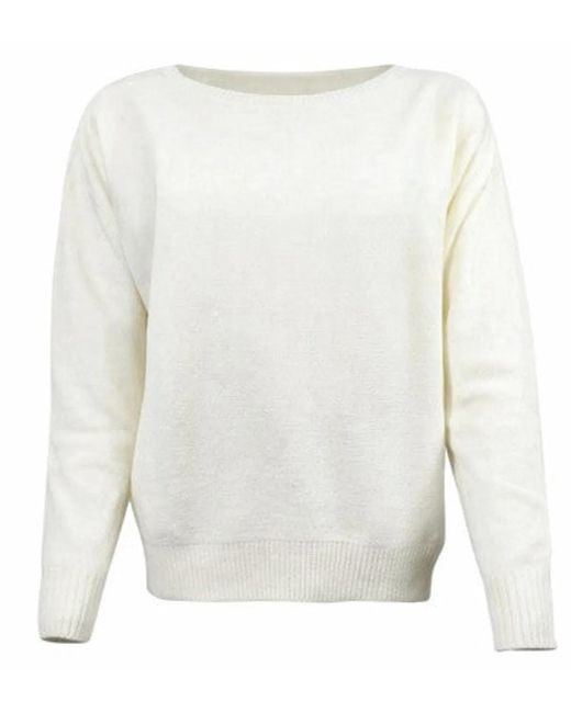 D.exterior White Off- Relaxed Fit Round Neck Sweater