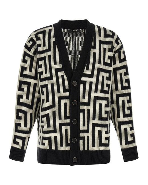 Balmain Black Monogram Macro Cardigan for men