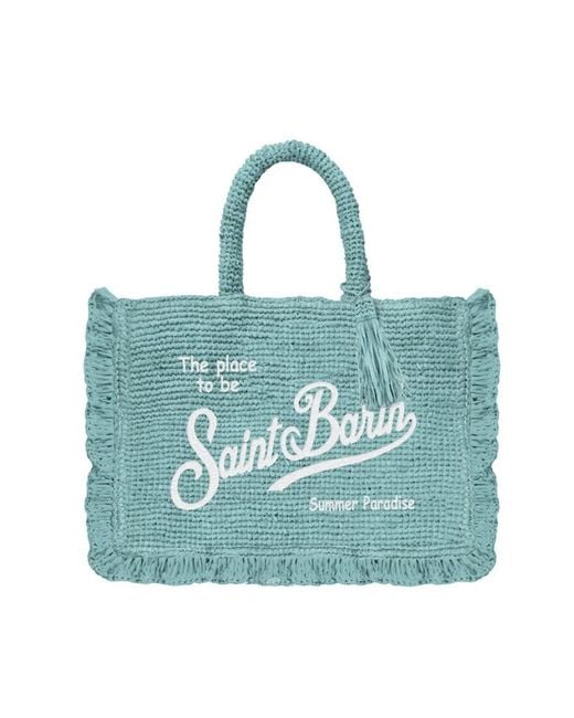 Mc2 Saint Barth Blue Raffia Crochet Ruffle Bag