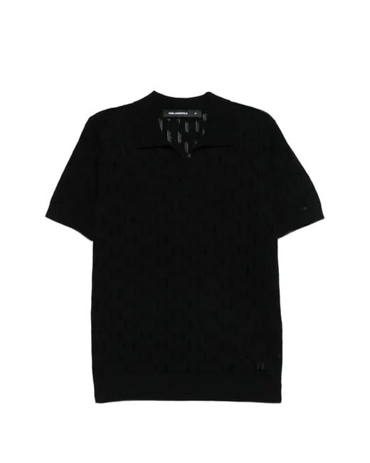 Karl Lagerfeld Black Logo Pattern Polo Shirt for men