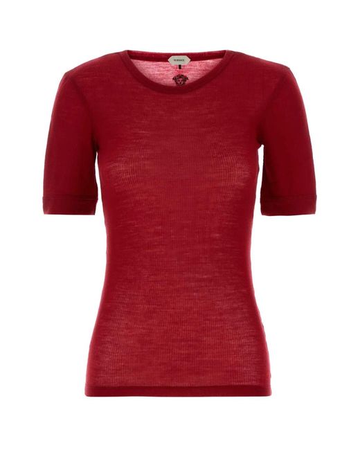 Versace Red T-Shirt Rib With Medusa Embroidery