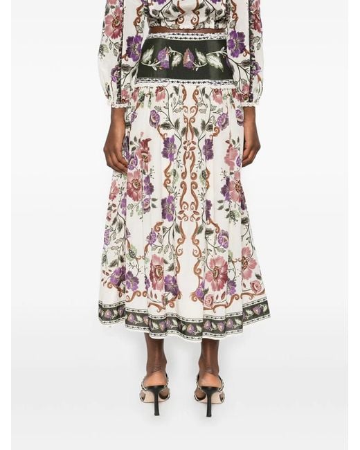 Farm Rio Multicolor Natural Skirt With Flowers And Buttons