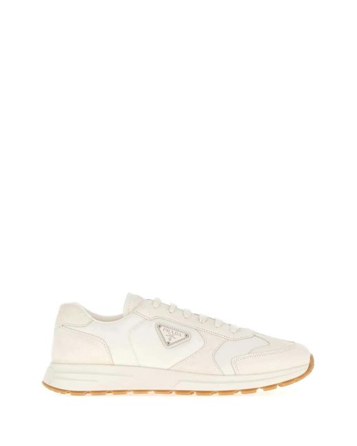 Prada White Re-Nylon And Suede Sneakers for men