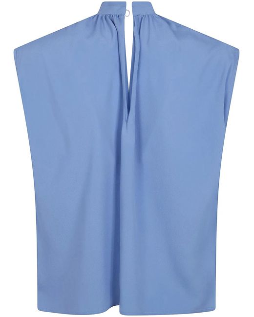 DR. HOPE Blue Silk Blend Bow Blouse