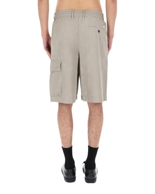 C P Company Gray Shorts Cargo Con Patch Logo for men
