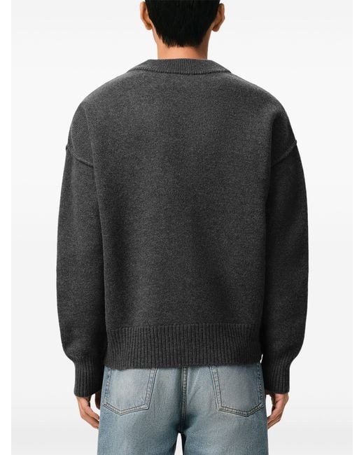AMI Black Wool V Neck Cardigan for men