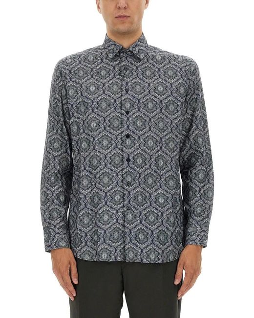 Etro Gray Multicolour Cotton Shirts for men
