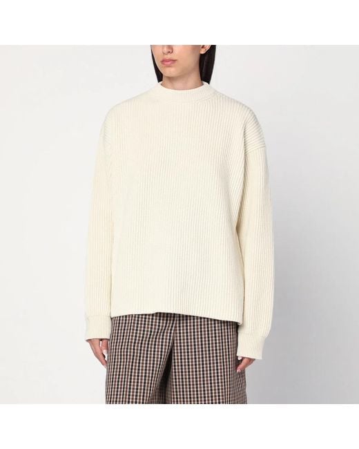 Jil Sander White Ribbed Crewneck Sweater