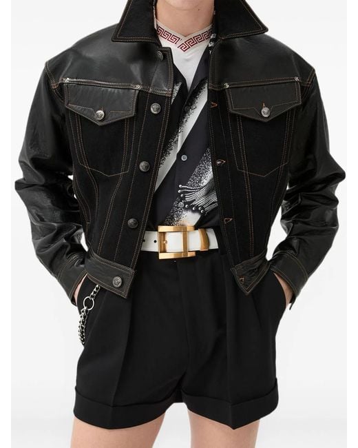Versace Black Contrast-Panel Button-Up Jacket for men