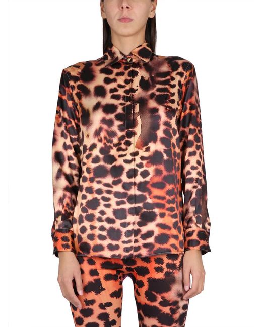 Roberto Cavalli Red Animal Print Shirt