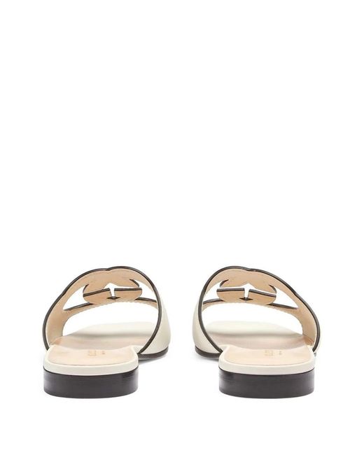 Gucci White Cut Leather Flat Sandals