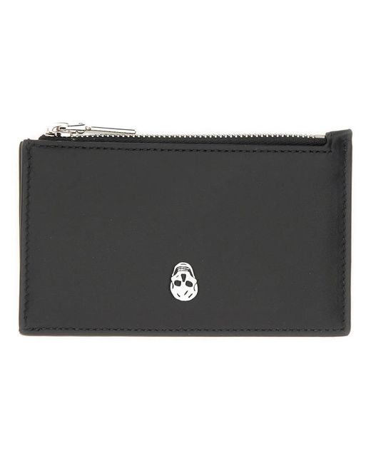 McQueen Black Calf Skin Wallets for men
