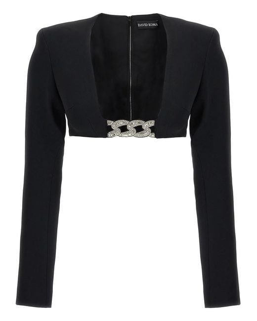 David Koma Black Top '3D Crystsal Chain And Square Neck'