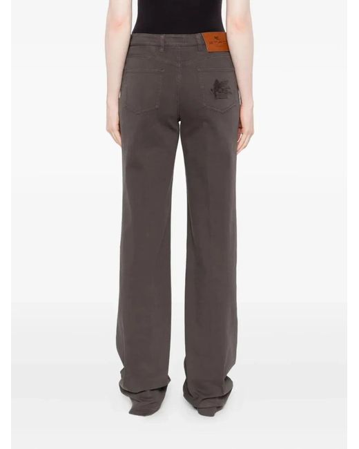 Etro Gray Straight Trousers With Button Fly
